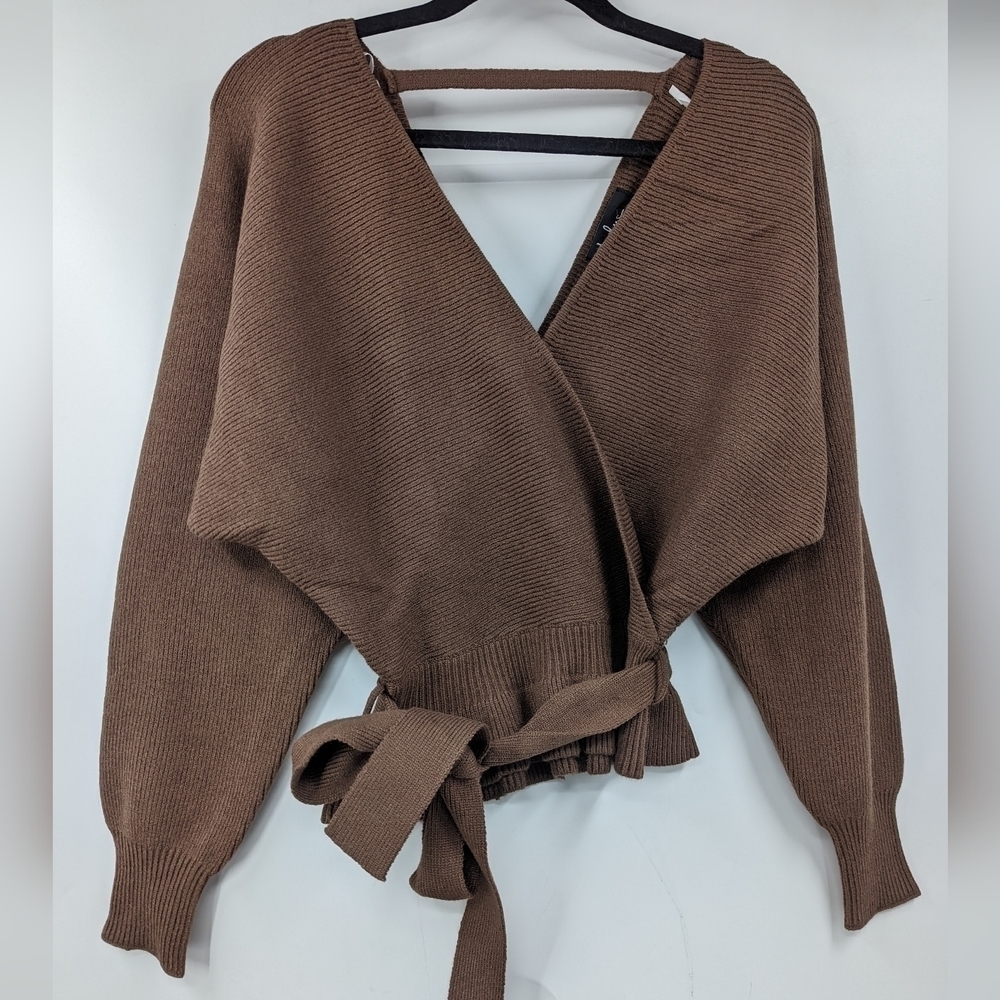 NWT LULU'S Faux Wrap Belted Dolman Sweater
